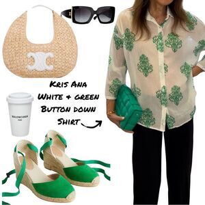 Kris-Ana White & Green Button Down Shirt